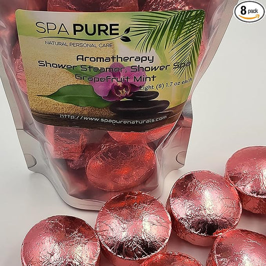 Grapefruit Mint Aromatherapy Shower Bombs: USA Made with 100% Natural/Organic Essential Oils - Transform Your Shower (8 Count) Pack of 1