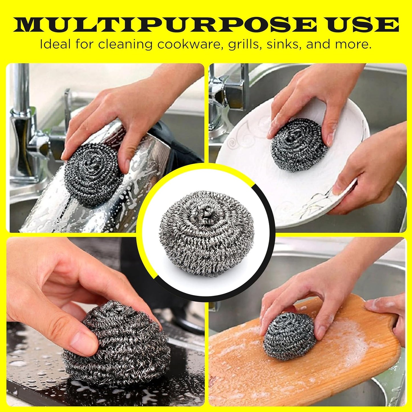 12Pcs Simba Stainless Steel Wool Scrubber Pads for Cleaning Pans, Pots, Dishes, Ovens, Grills, Sinks, Bathroom and Kitchen, Scourer 12 Pack