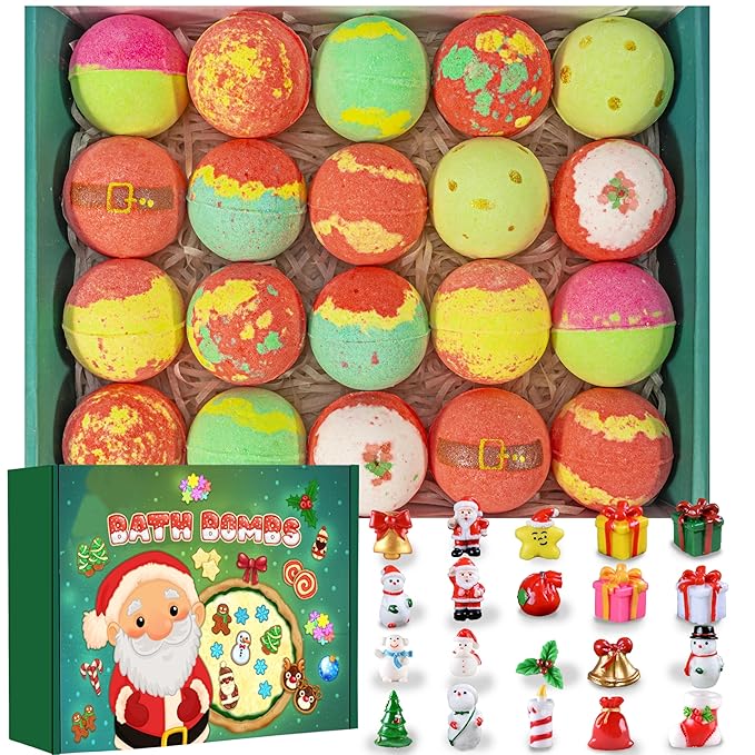20-Pack Bath Balls with Surprises, Twenty Christmas Toys Inside, Natural Handmade Bubble Ball Set
