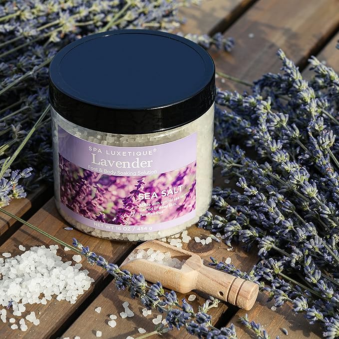 spa luxetique Bath Salts, 8pcs Bath Salts Gift Set with Argan Oil, Bath Bombs, Wooden Scoop, Epsom Salt for Soaking in Lavender, Rose, Chamomile Scent, Mother's Day Gifts