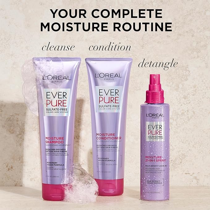 L'Oreal Paris Moisture Sulfate Free Shampoo and Conditioner Set, Hair Care for Color-Treated Hair with Rosemary Botanicals, EverPure, 1 Kit