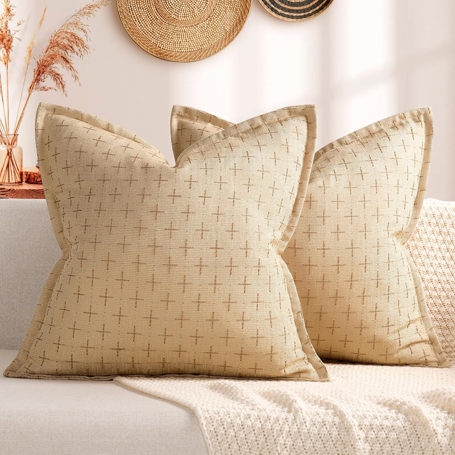 ZWJD Pillow Covers 26x26 Set of 2 Soft Polyester Textured Pillow Covers with Stylish Flange Edge Cozy Farmhouse Throw Pillows for Couch Bed Sofa Living Room
