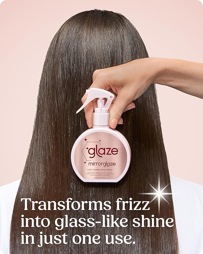 glaze MirrorGlaze Super Sleek Hair Shine Spray – Transforms Frizz to Glass-Like Shine, Protects from Heat, Blocks Humidity + Repairs Bonds – 6.4 oz
