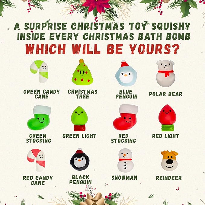Christmas Bath Bomb for Kids with Surprise Bath Toys Inside (Gift Set) - Stocking Stuffers for Boys and Girls - Holiday Bubble Bath with Cheerful Scent, USA Made by Two Sisters