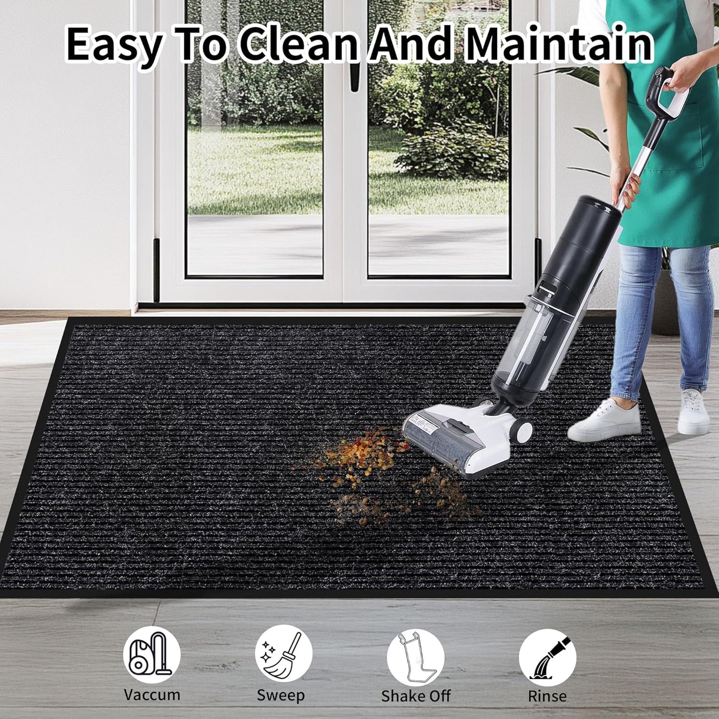Front Door Mat Indoor Outdoor Entrance, 48" x 96" Dirt Resistant and Absorbent Door Mat, TPR Backing Non-Slip Doormats, Easy to Clean, Low Profile Welcome Floor Mat for Outside Entry