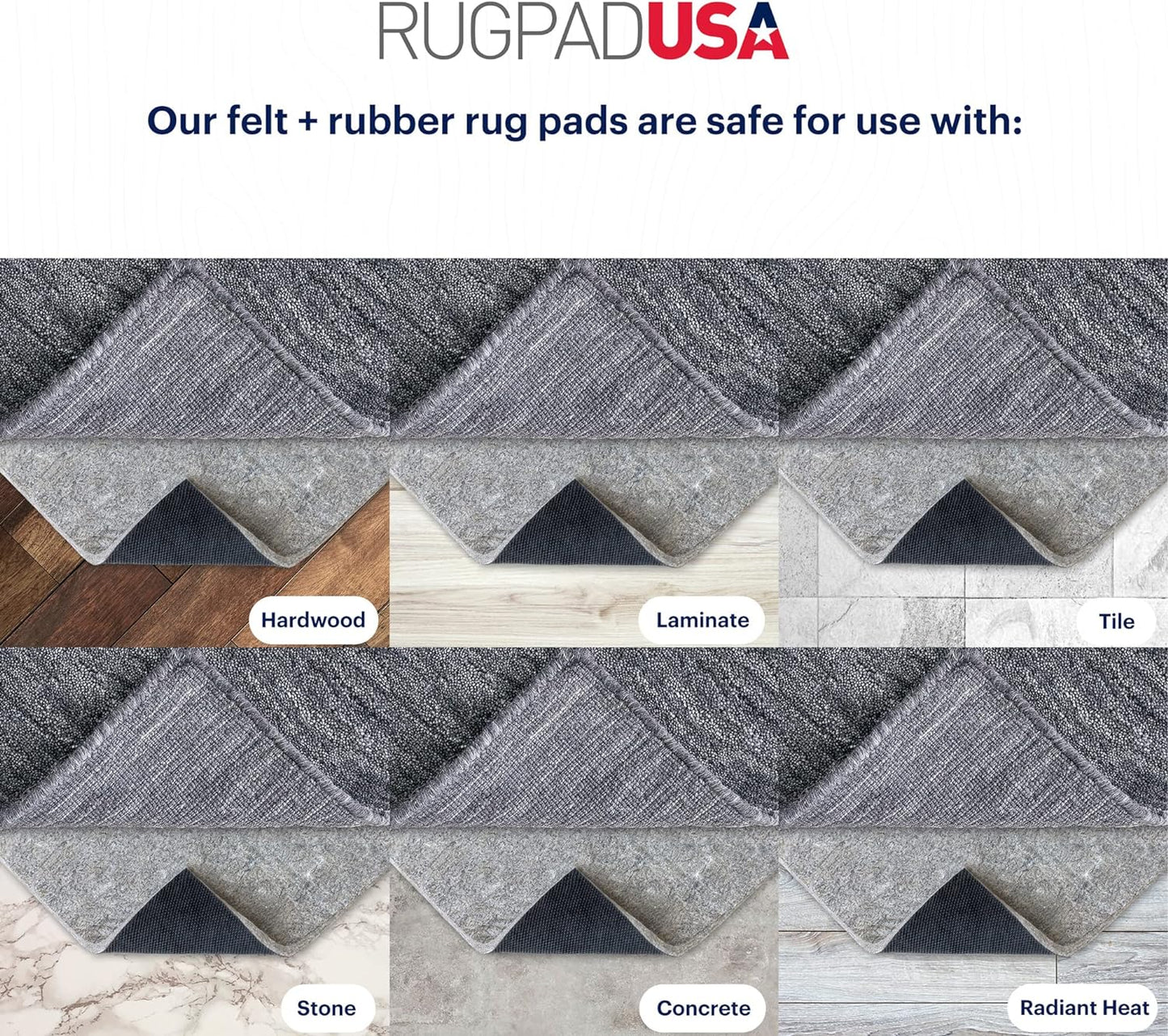 RUGPADUSA - Dual Surface - 6'10" x 8'10" - 3/8" Thick - Felt + Rubber - Enhanced Non-Slip Rug Pad - Adds Comfort and Protection - for Hard Surface Floors
