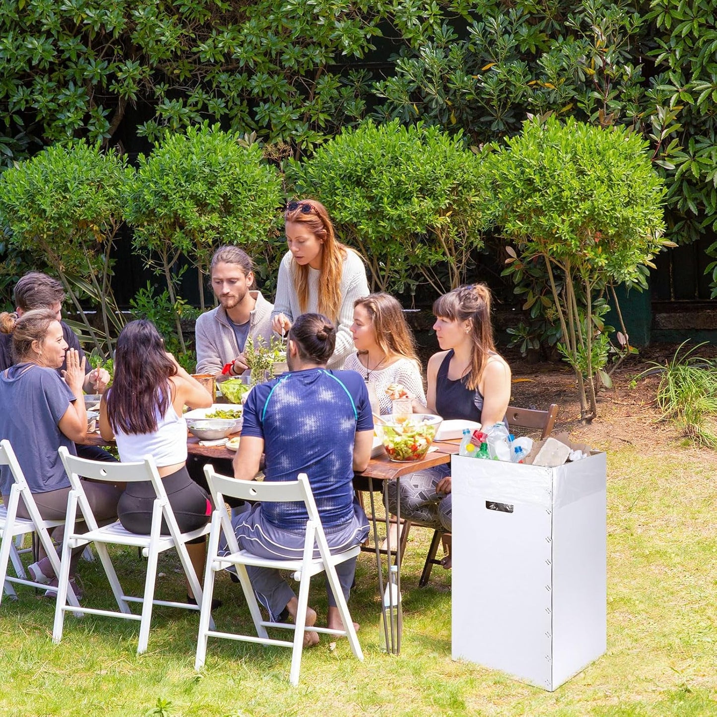 Tioncy 5 Pcs Cardboard Trash Cans Disposable and Reusable Corrugated Cardboard Trash Cans Recycling Bins Bulk with 10 Garbage Bags White Garbage Boxes for Parties Events(20 Gallon)