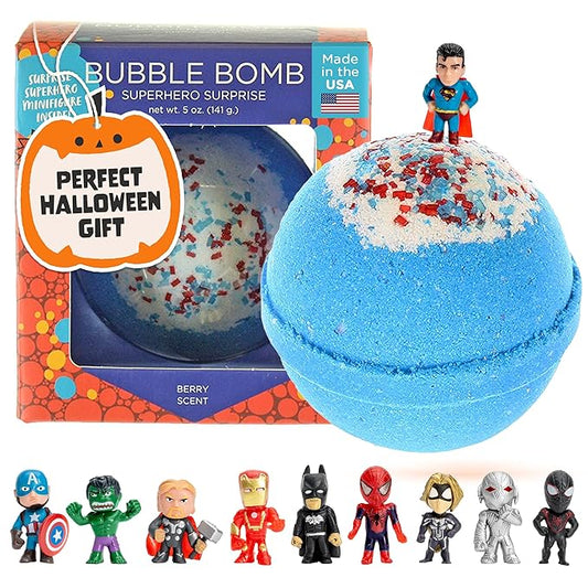 Superhero Bath Bombs for Kids & Boys with Surprise Hero Toys Inside (1 Pack) - Large Bubble Bomb for Boys & Girls - Gift for Children & Boo Basket Stuffer for Boys - USA Made by Two Sisters