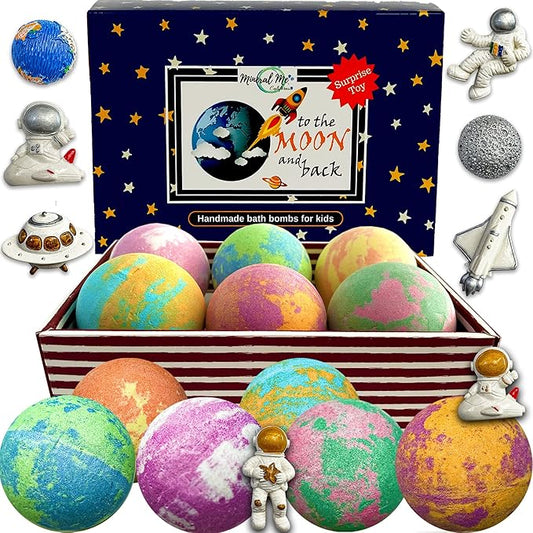 Galaxy Bath Bombs for Kids with Surprise Inside - Organic Bubble Bath Bombs with Educational Outer Space Planet Toys. Gentle, Natural & Kids Friendly - Birthday Gifts for Boys, Toddlers, Girls