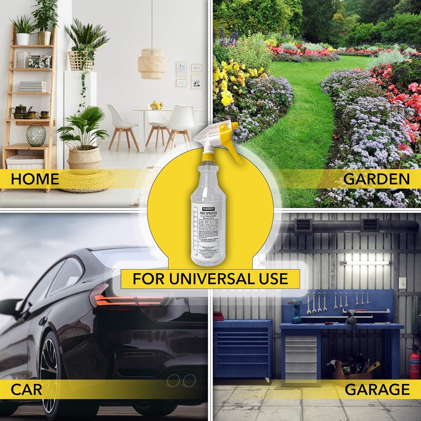 HARRIS Professional Spray Bottle 32oz (3-Pack), All-Purpose for Cleaning and Plants with Clear Finish, Pressurized Sprayer, Adjustable Nozzle and Measurements