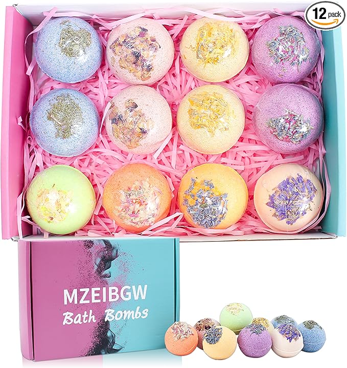 Bath Bombs for Women Kids, 12 Pack Handmade Natural Bath Bomb, Spa Relaxing Birthday Gift Set for Her/Him, Women, Girls, Wife, Mother