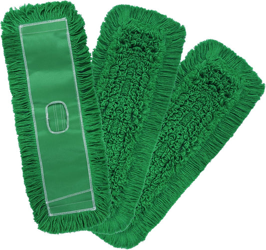 Matthew Cleaning 24'' Industrial Strength Cotton Dust Mop Refill Washable Replacement Heads for Residential & Commercial Use Fit Standard Dust Mop Frames, Hardwood,Concrete Floors Green 3 Pack
