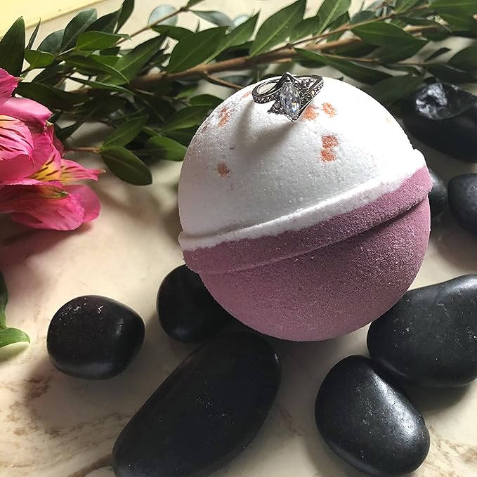 Bath Bomb with Surprise Size Ring Inside - Pink Himalayan Sea Salt Extra Large 10 oz. Bath Bombs with Jewelry - Hand Made in USA - Perfect for Spa & Bubble Bath. Great Gift for Birthday, Mothers Day