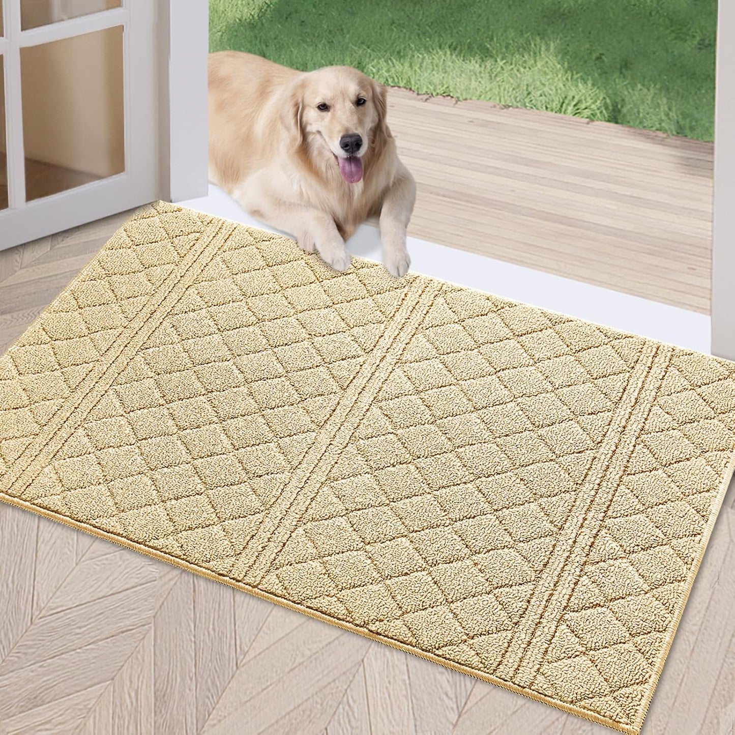 REFETONE Indoor Doormat, Front Back Door Mat 20"x32" Absorbent Rubber Backing Non Slip Door Mats, Low-Profile Resist Dirt Entrance Rugs, Machine Washable Door Rug Inside Floor Mat for Entryway, Golden