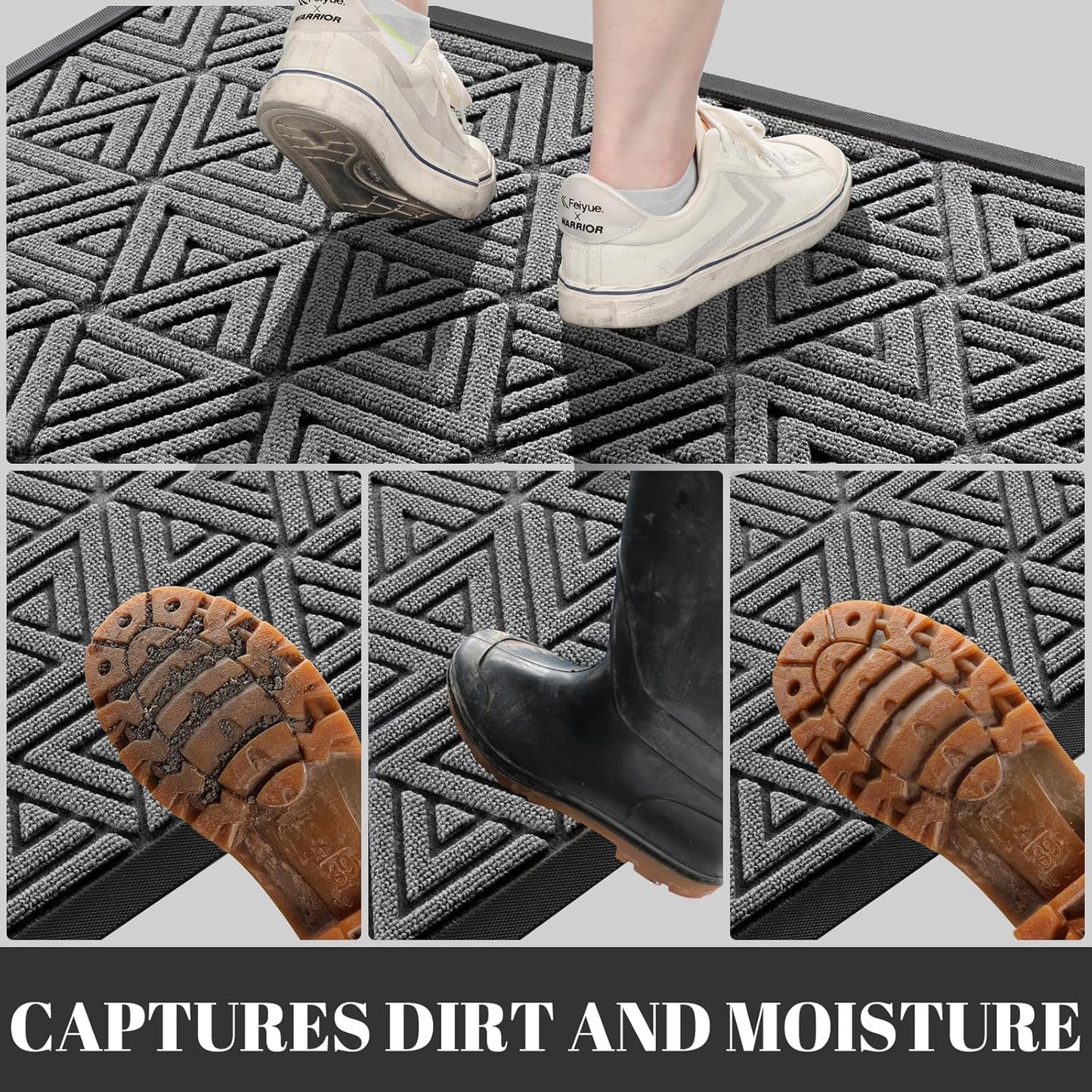 Yimobra Large Door Mat 36x24, All-Weather Waterproof Non-Slip Welcome Matt Outdoor, Heavy Duty Non Slip Doormat for Entryway for Patio and Garage Indoor, Easy Clean, Grey