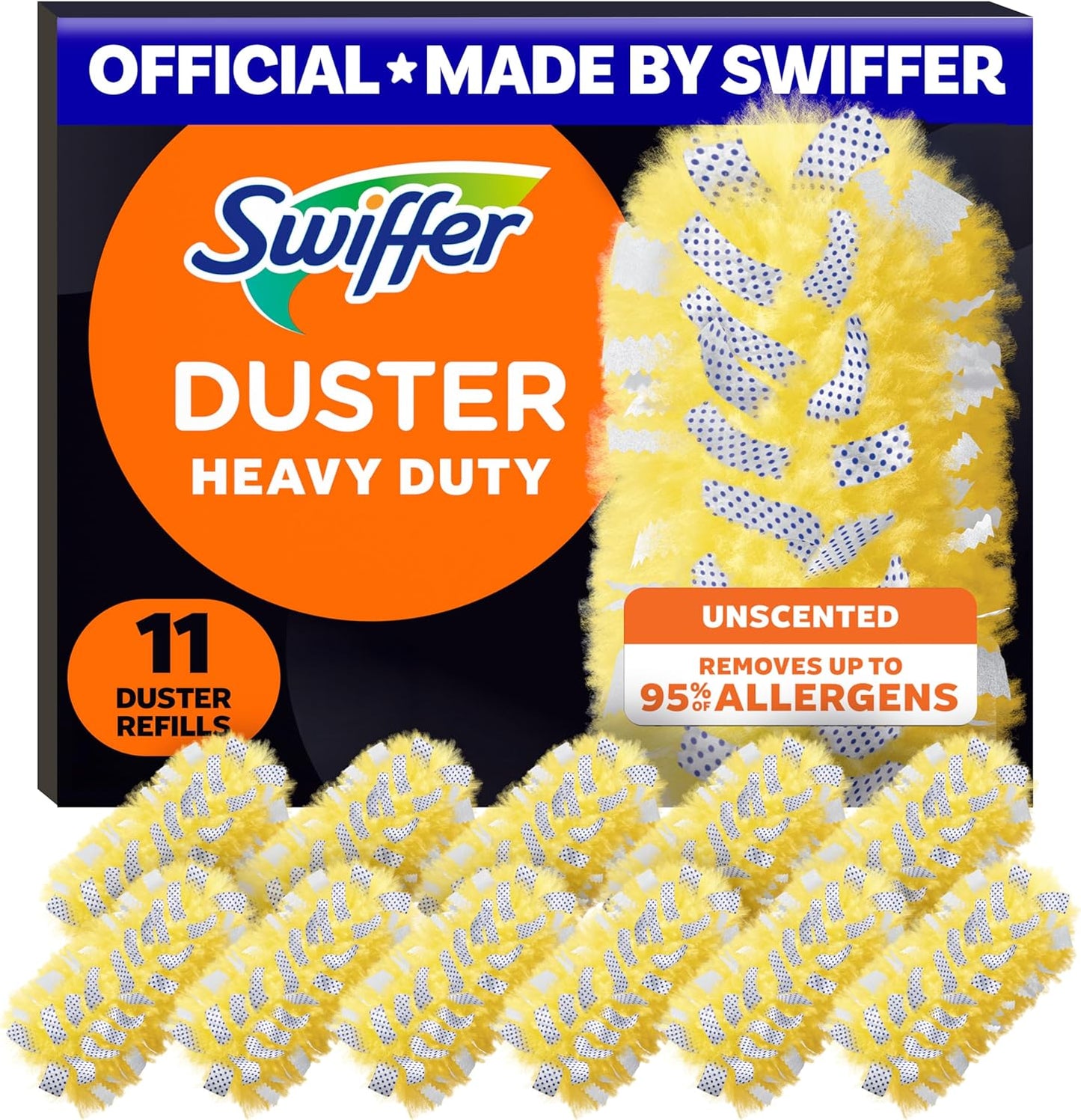 Swiffer Dusters Refill for Cleaning, Feather & Microfiber Duster Disposable Alternative, For Dusting Furniture, Blinds, Ceiling Fans, Walls, Helps Remove Allergens, Heavy Duty, Unscented, 11ct