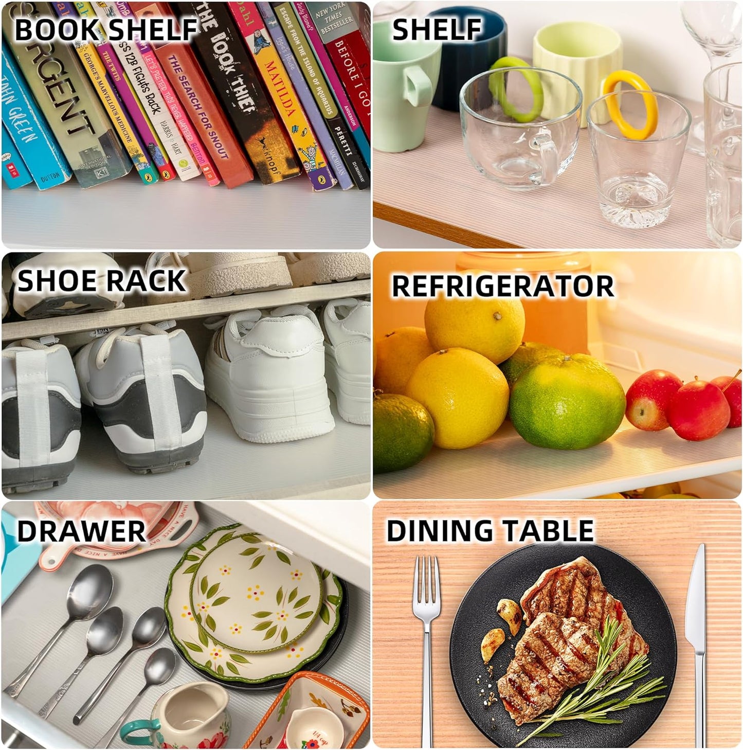 Shelf Liners for Kitchen Cabinets Non-Adhesive & Washable,Non Slip Cabinet Liners for Shelves Waterproof & Oil Proof,Clear Plastic Drawer Liner,Easy to Cut 12 Inches x 20 FT x 4 Rolls CP-12204
