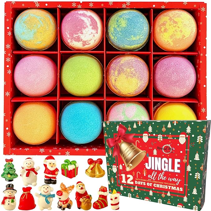 Christmas Bath Bombs for Kids with Surprise Toys Inside - Kids Advent Calendar Bathbombs - 12 Pack Organic Bath Bombs Gift Set, Moisturizing Bubble Bath Fizzies, Gifts for Boys, Girls, Toddler
