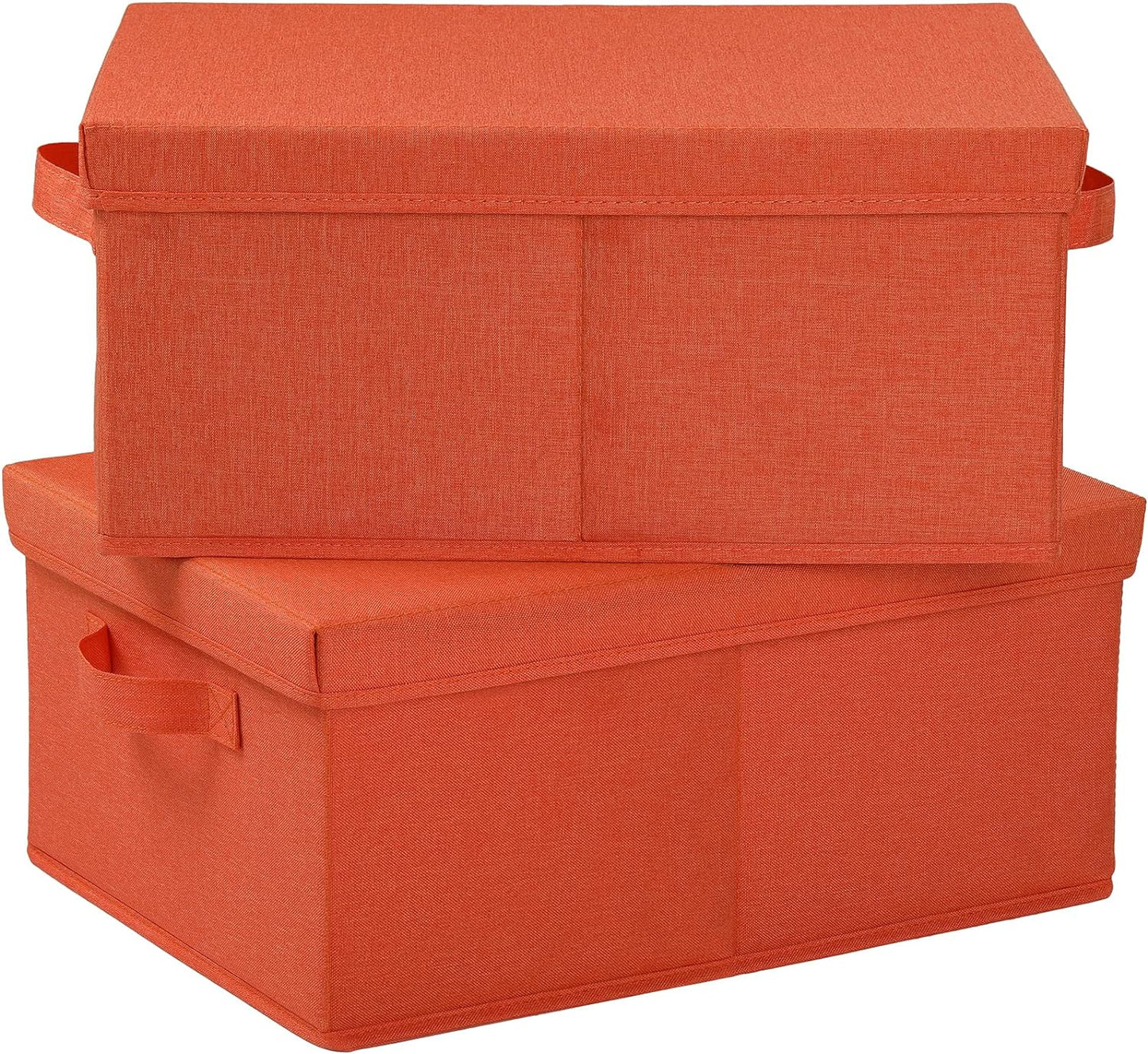 HOONEX Storage Bins with Lids for Organizing, Pack of 2, Storage Boxes with 2 Carrying Handles and Sturdy Heavy Cardboard, 16.5" L x 11.8" W x 7.5" H for Shoes, Books, Clothes, Nursery, Orange