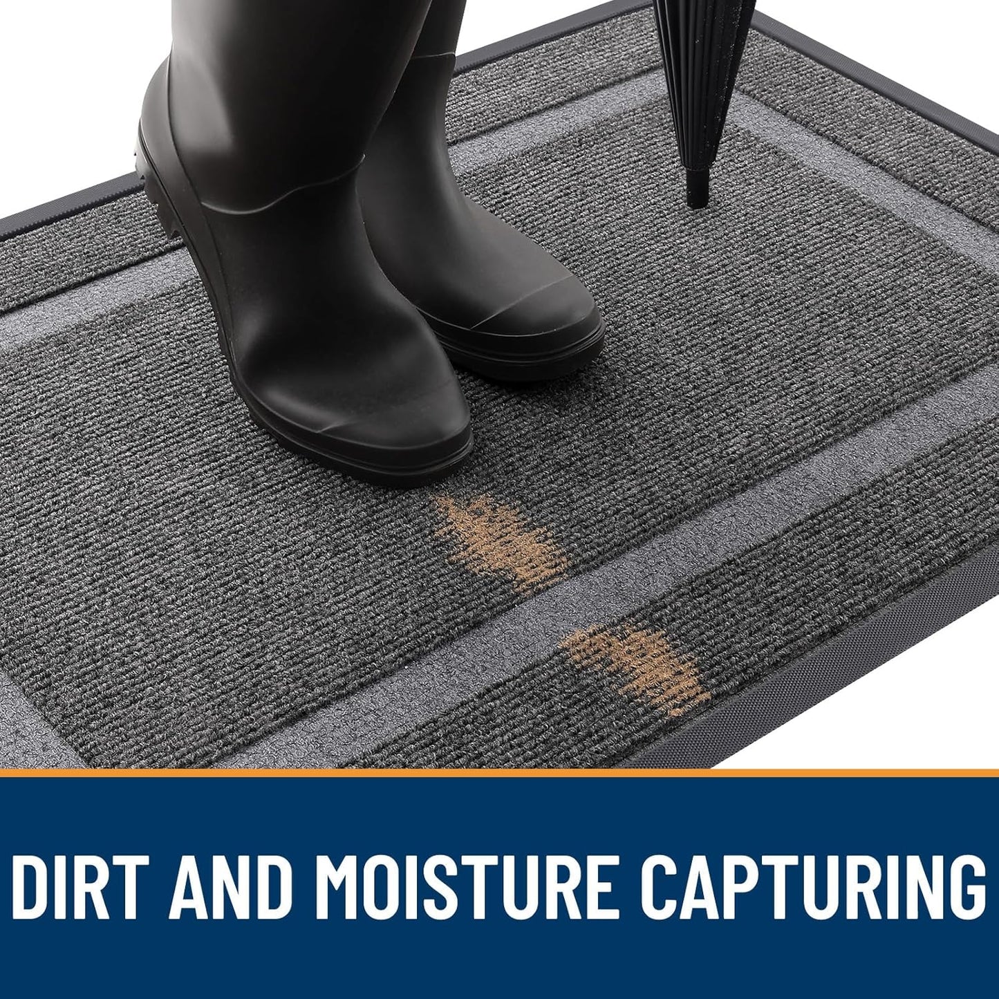 OLANLY Front Door Mat Indoor Outdoor Entrance, Waterproof All-Season, All-Weather Doormat, Sturdy Natural Rubber, Fade Resistant, Low Profile, Easy Clean Patio Porch Entryway Mat, 35x23, Dark Grey
