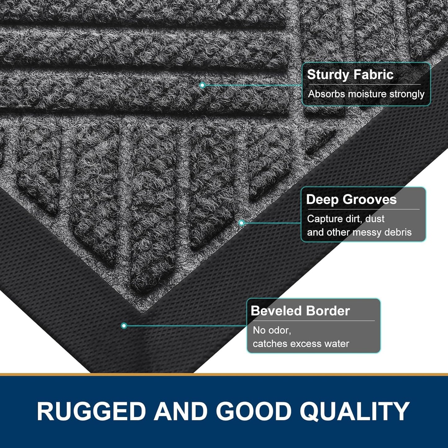 Smiry Front Door Mat Outside Entrance, Heavy Duty Outdoor Indoor Mat, Natural Rubber Doormat, Non Slip, Trap Dirt and Moisture, Easy Clean, Low Profile Patio Porch Entryway Mat, 71x47, Light Grey