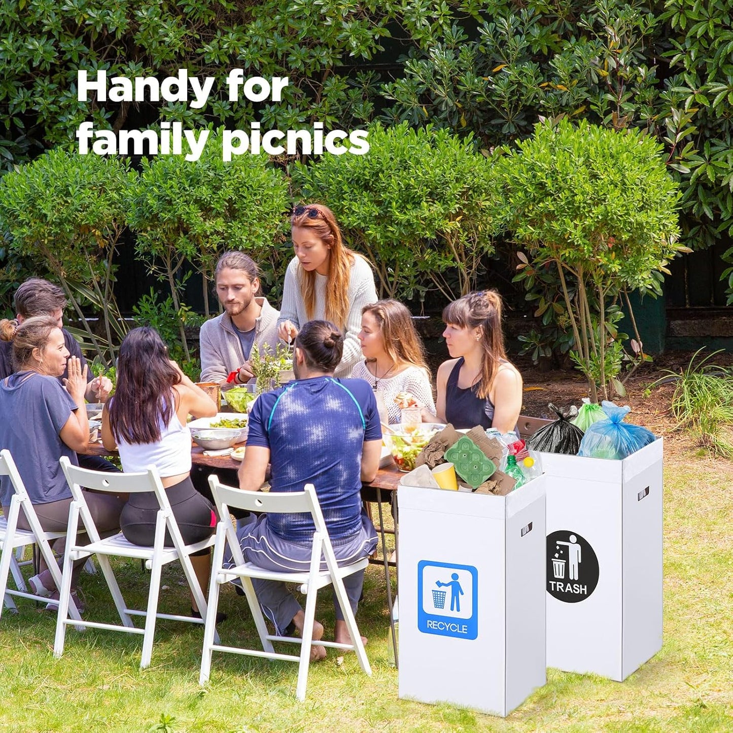 Tioncy 5 Pcs 40 Gallon Corrugated Cardboard Trash Cans Recycling Bins with Trash and Recycle Letters White Disposable Garbage Container Reuseable Garbage Boxes for Party Camping Outdoor Events