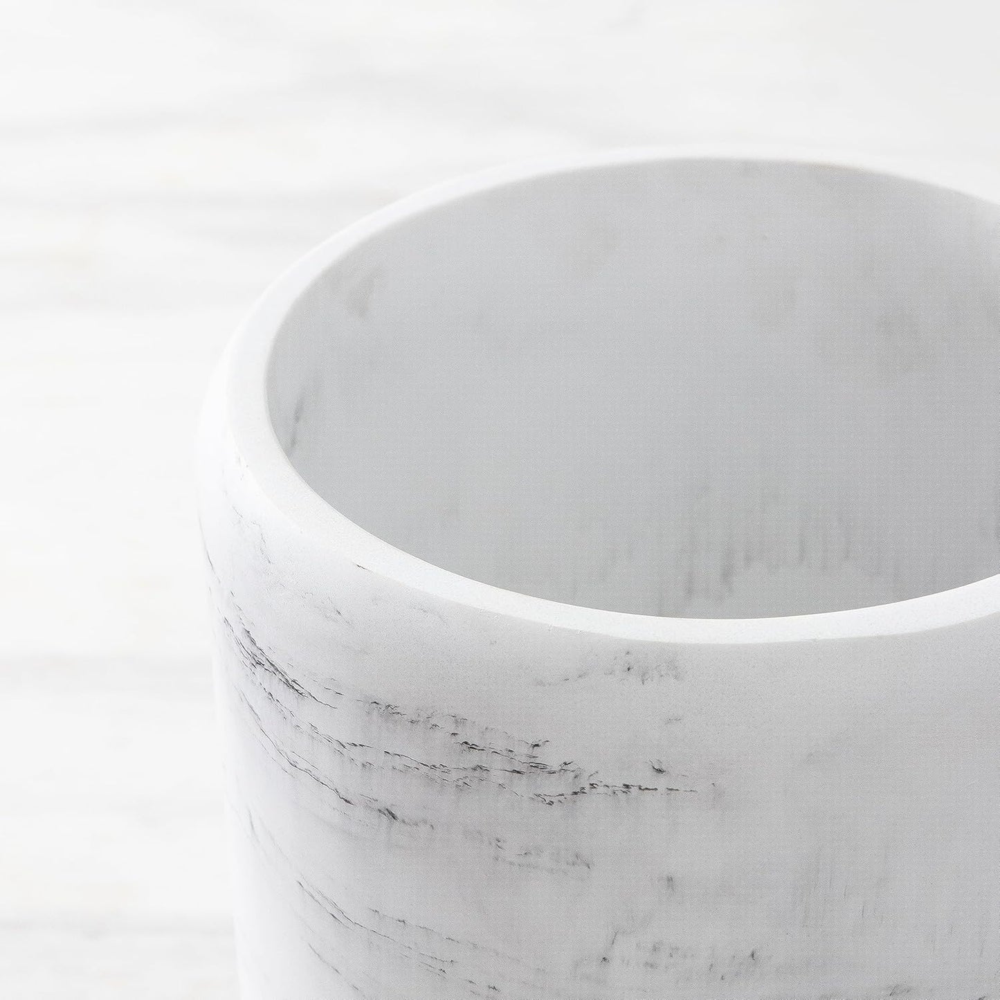 Bathroom Trash Can - Decorative Wastebasket Finished in Resin, Beautiful Marble Look, Modern Round Waste Basket for Bathroom, Powder Room Or Living (Marble Style), white