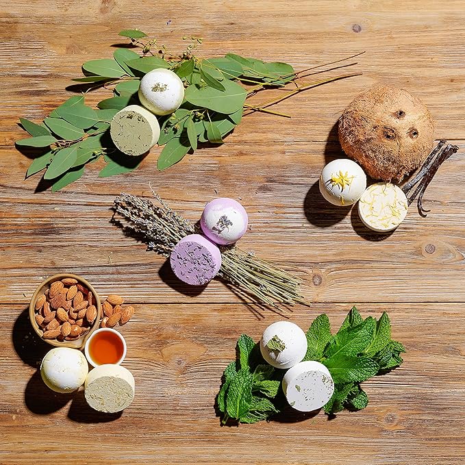 Essential Oil Shower Steamers and Bath Bombs Set - Lavender, Peppermint, Vanilla Coconut, Eucalyptus, Honey Almond Scented Aromatherapy Vaporizing Tablets, Relaxation Gifts for Women, 11pc